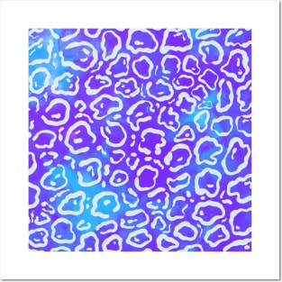 Blue and Purple Watercolor wild cat pattern Posters and Art